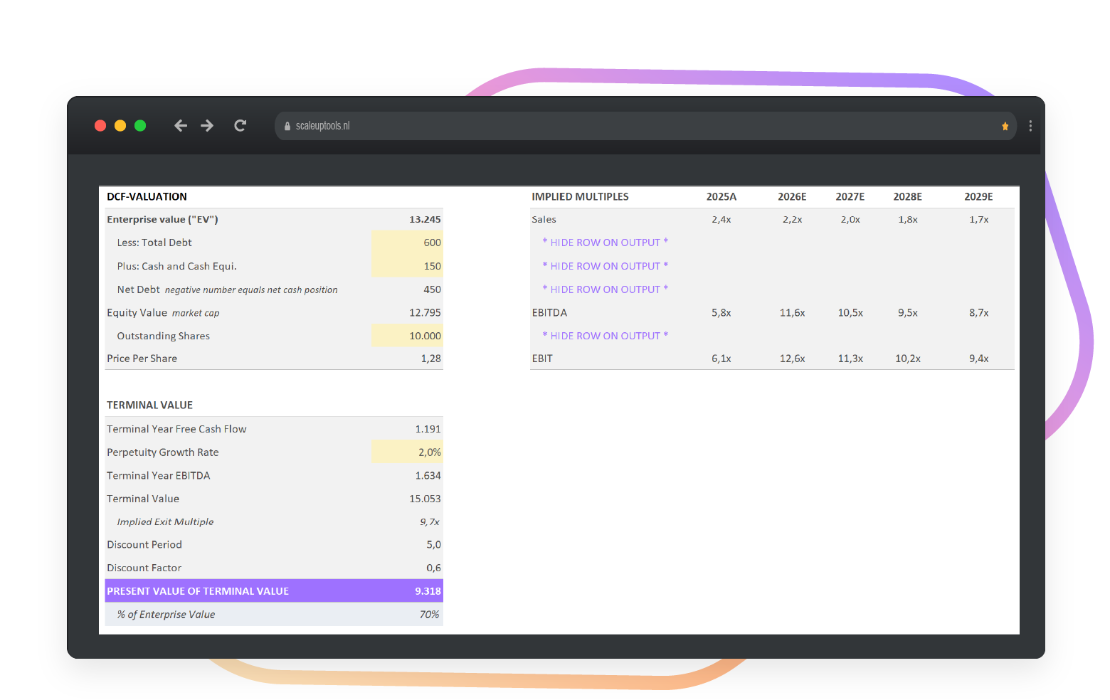 DCF waardering template nederlands