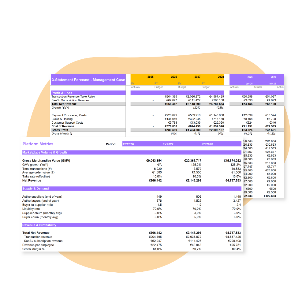 Financieel model platform startup download excel